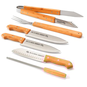 KIT CHURRASCO ESTOJO DE BAMBU 6 PEÇAS