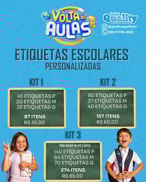 Etiquetas Escolares 2026 - KIT 1 - 87 Adesivos Adesivo Vinil - Impressão Eco Solvente     