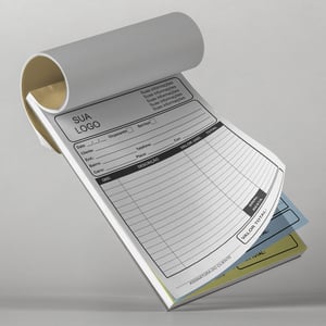 Bloco de notas formato 32 - 3 vias Papel normal 10x15cm impressão off-set Sem verniz Corte Reto 150 folhas cada bloco