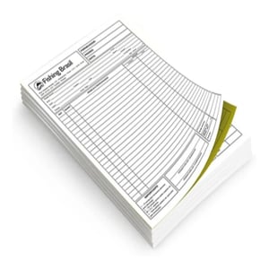 Bloco de notas formato 9 - 2 vias copiativo Papel auto copiativo (carbonado) 21x30cm impressão off-set Sem verniz Corte Reto 100 folhas cada bloco