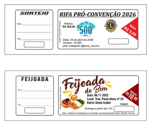 Rifas para sorteio Papel normal 5x15cm  Sem verniz Corte Reto 