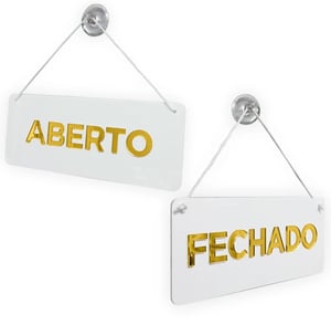 Placa Aberto/Fechado Acrílico Espelhado com Ventosa