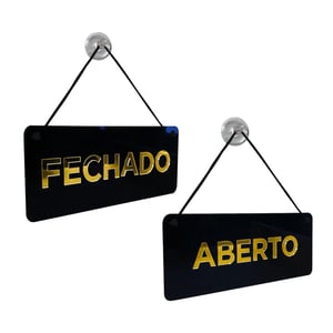 Placa Aberto/Fechado Acrílico Espelhado com Ventosa