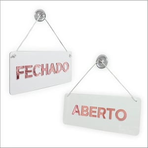 Placa Aberto/Fechado Acrílico Espelhado com Ventosa