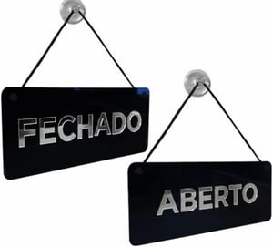 Placa Aberto/Fechado Acrílico Espelhado com Ventosa