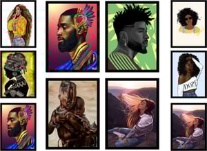 Kit 10 Quadros Decorativos tema: Mulheres Afro MDF Adesivado   Brilho Dupla face no verso 