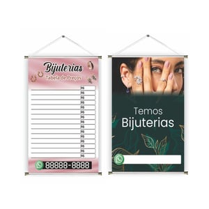 Banner prontos modelos variados tema: Bijuteria Lona 280g   Brilho Madeira e cordinha 