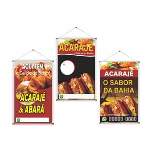 Banner prontos modelos variados tema: Acarajé Lona 280g   Brilho Madeira e cordinha 