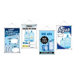 Banner prontos modelos variados tema: Água Lona 280g   Brilho Madeira e cordinha 