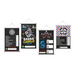 Banner prontos modelos variados tema: Barbearia Lona 280g   Brilho Madeira e cordinha 