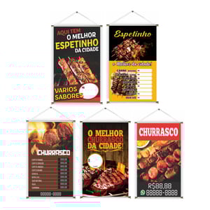 banner prontos modelos variados tema: Espestinho/ Churrasco Lona 280g   Brilho Madeira e cordinha 