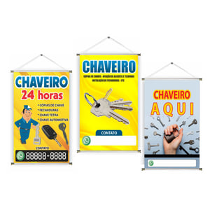 Banner prontos modelos variados tema: Chaveiro Lona 280g   Brilho Madeira e cordinha 