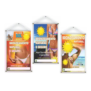 Banner prontos modelos variados tema: Bronzeamento Natural Lona 280g   Brilho Madeira e cordinha 