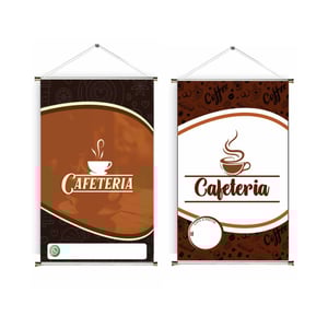 Banner prontos modelos variados tema: Cafeteria Lona 280g   Brilho Madeira e cordinha 
