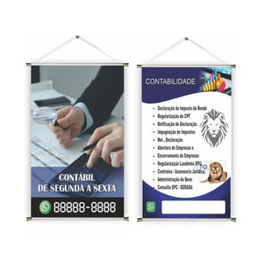 Banner prontos modelos variados tema: Contabilidade Lona 280g   Brilho Madeira e cordinha 