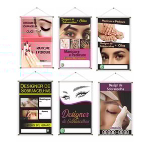 Banner prontos modelos variados tema: Salão de beleza Lona 280g   Brilho Madeira e cordinha 