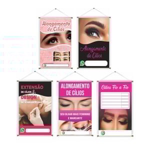Banner prontos modelos variados tema: Extenção de cílios Lona 280g   Brilho Madeira e cordinha 