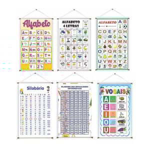 Banner prontos modelos variados tema: Alfabeto Lona 280g   Brilho Madeira e cordinha 