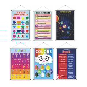 Banner prontos modelos variados tema: Escolar Lona 280g   Brilho Madeira e cordinha 