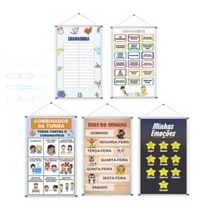 Banner prontos modelos variados tema: Combinados e Regras Lona 280g   Brilho Madeira e cordinha 