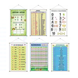 Banner prontos modelos variados tema: Matemática / Numerais Lona 280g   Brilho Madeira e cordinha 