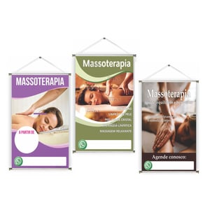 Banner prontos modelos variados tema: Massoterapia Lona 280g   Brilho Madeira e cordinha 