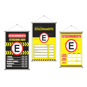 Banner prontos modelos variados tema: Estacionamento Lona 280g   Brilho Madeira e cordinha 