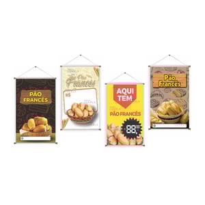 Banner prontos modelos variados tema: Pão Frances Lona 280g   Brilho Madeira e cordinha 