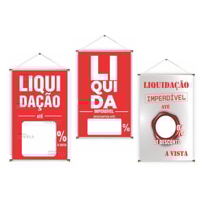 Banner prontos modelos variados tema: Liquidação Lona 280g   Brilho Madeira e cordinha 