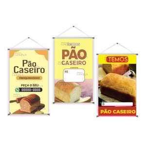 Banner prontos modelos variados tema: Pão caseiro Lona 280g   Brilho Madeira e cordinha 