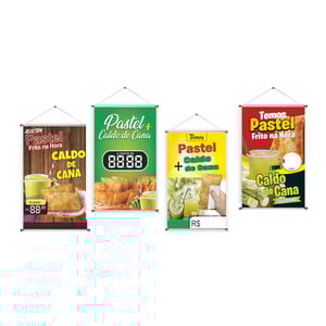 Banner prontos modelos variados tema: Pastel com Caldo de Cana Lona 280g   Brilho Madeira e cordinha 