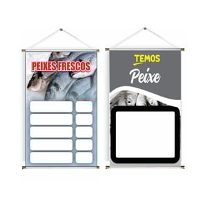 Banner prontos modelos variados tema: Peixe Lona 280g   Brilho Madeira e cordinha 