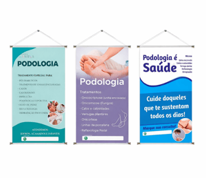 Banner prontos modelos variados tema: Podóloga Lona 280g   Brilho Madeira e cordinha 