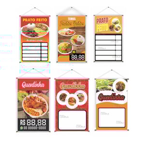 Banner prontos modelos variados tema: Prato Feito/ Quentinha Lona 280g   Brilho Madeira e cordinha 