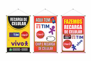Banner prontos modelos variados tema: Recarga Celular Lona 280g   Brilho Madeira e cordinha 