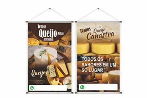 Banner prontos modelos variados tema: Queijo Lona 280g   Brilho Madeira e cordinha 