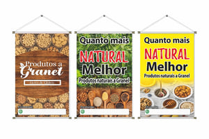 Banner prontos modelos variados tema: Produtos Naturais Lona 280g   Brilho Madeira e cordinha 