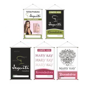 Banner prontos modelos variados tema: Revenda produtos de beleza Lona 280g   Brilho Madeira e cordinha 