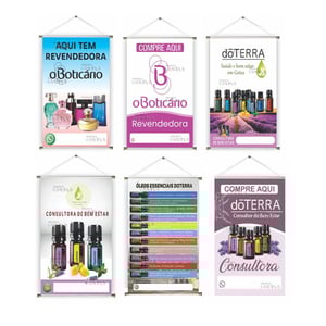 Banner prontos modelos variados tema: Revendedor Cosméticos Lona 280g   Brilho Madeira e cordinha 