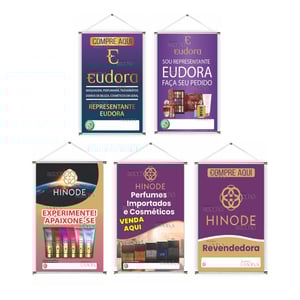 Banner prontos modelos variados tema: Vendedor produto de beleza Lona 280g   Brilho Madeira e cordinha 