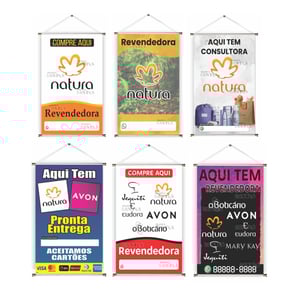 Banner prontos modelos variados tema: Revendedor de produtos de beleza Lona 280g   Brilho Madeira e cordinha 