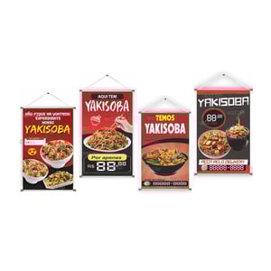 Banner prontos modelos variados tema: Yakisoba Lona 280g   Brilho Madeira e cordinha 