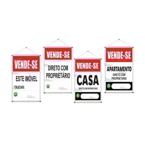Banner prontos modelos variados tema: Vende-se Imóvel Lona 280g   Brilho Madeira e cordinha 
