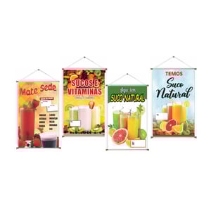 Banner prontos modelos variados tema: Sucos e Vitaminas Lona 280g   Brilho Madeira e cordinha 