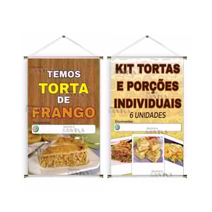 Banner prontos modelos variados tema: Torta de frango Lona 280g   Brilho Madeira e cordinha 