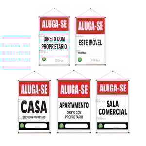 Banner prontos modelos variados tema: Aluga-se Imóvel Lona 280g   Brilho Madeira e cordinha 