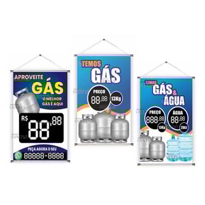 Banner prontos modelos variados tema: Gás Lona 280g   Brilho Madeira e cordinha 