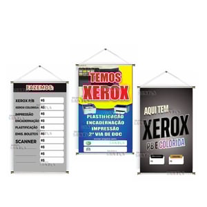Banner prontos modelos variados tema: Xerox Lona 280g   Brilho Madeira e cordinha 