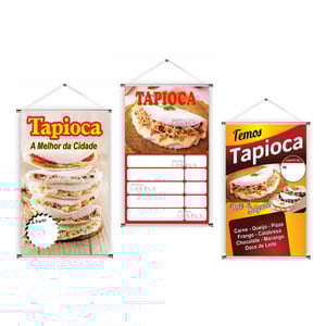 Banner prontos modelos variados tema: Tapioca Lona 280g   Brilho Madeira e cordinha 