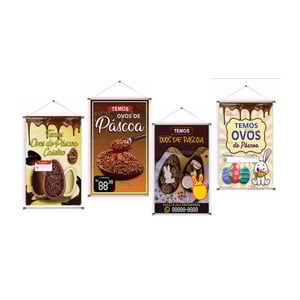 Banner prontos modelos variados tema: Páscoa Lona 280g   Brilho Madeira e cordinha 